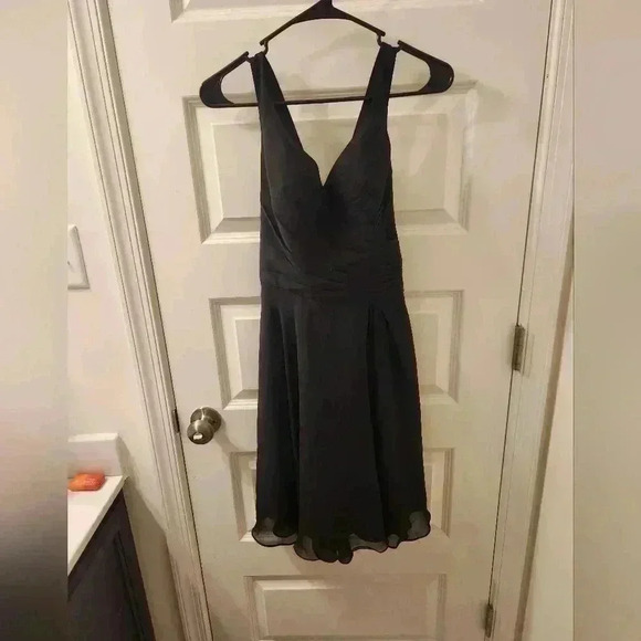 Mori Lee by Madeline Gardner Black Bridesmaid Dress Size 10 Cross Back - Picture 1 of 4